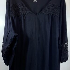 Elegant Cotton Black Lace Women's Top with elastic waist.